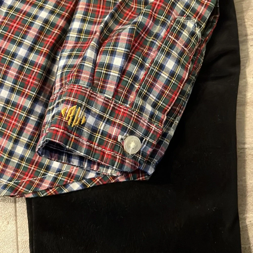 Ralph Lauren Baby Formal Plaid Dress Shirt & Velvet Tuxedo Pant Set